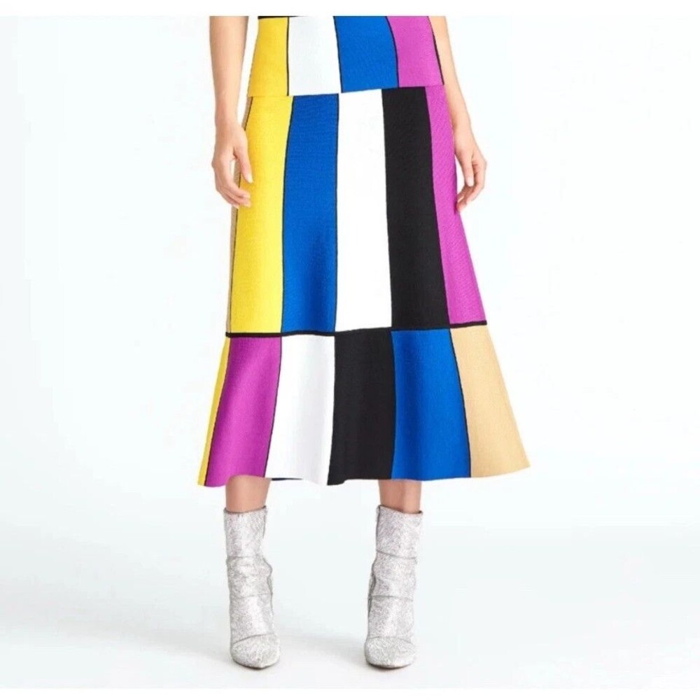 Rachel Roy Colorblock Midi Skirt Knit XS Colorful Mod Retro Bright Maximalist